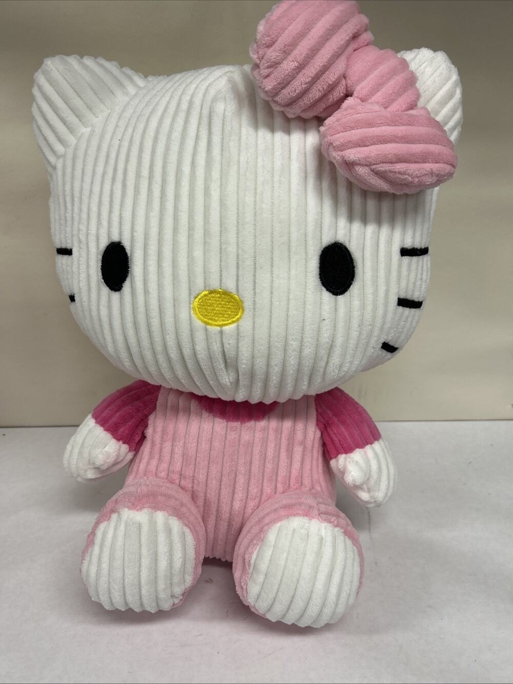 Sanrio Hello Kitty Hot Pink/light Pink Outfit 15”Corduroy Plush Stuffed Toy